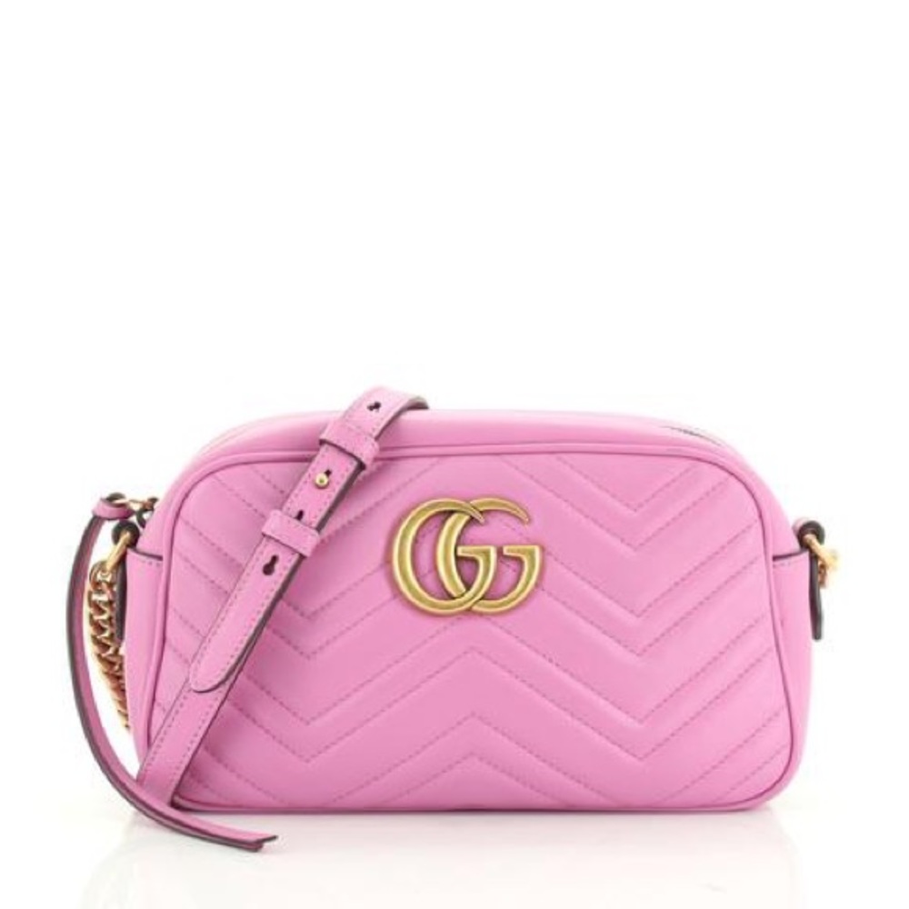 Gucci Marmont shoulder leather bag small pink